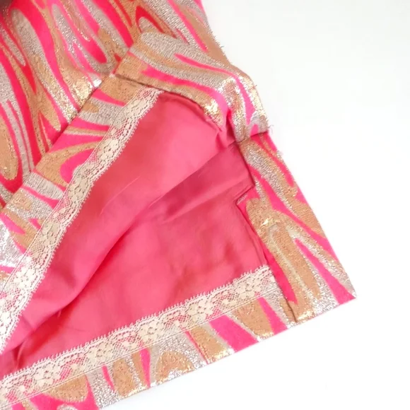 Stunning 1960's Mod Pink Gold Silver Metallic 3/4 Sleeve Blouse S/M - Picture 10 of 17